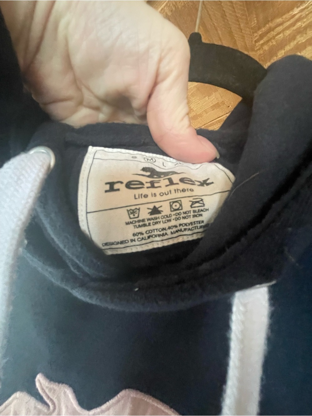 Reflex Black Hoodie with Pink Graphic and White Drawstrings - Picture 3 of 3